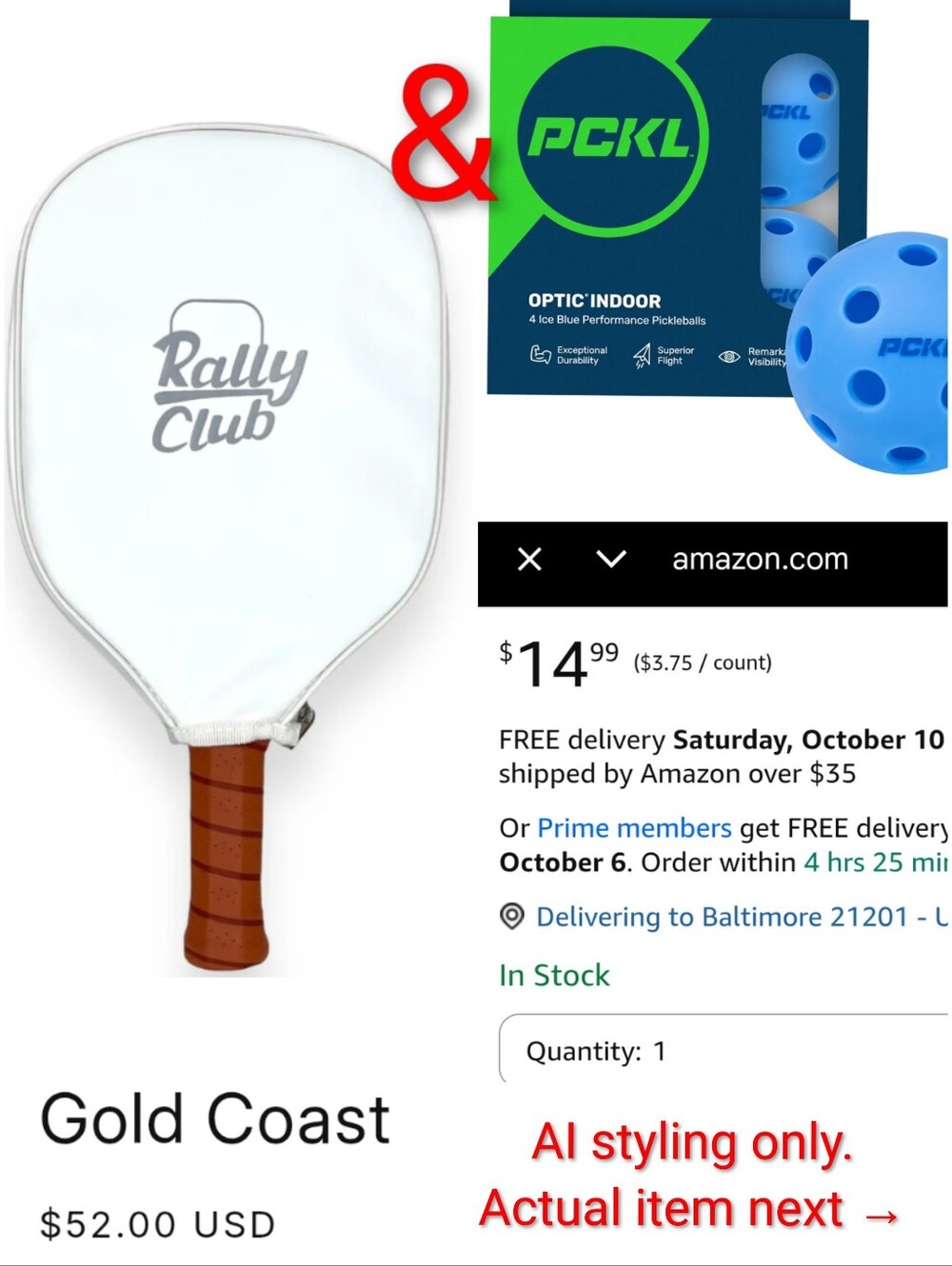 NWOT Rally Club Pickleball Paddle with 1 Cover and 4 Pickleball Balls